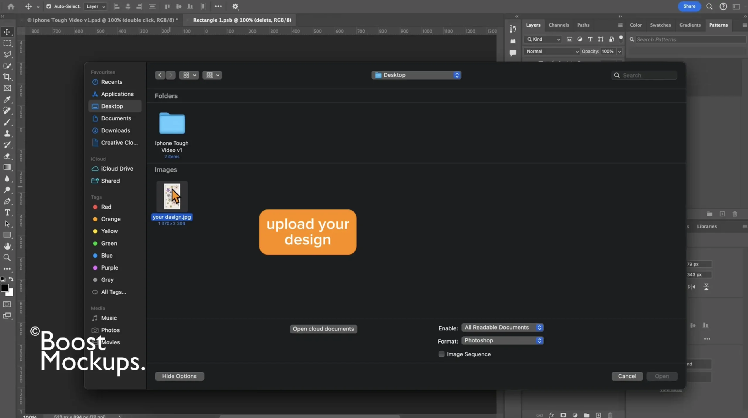 upload design to video photoshop ps