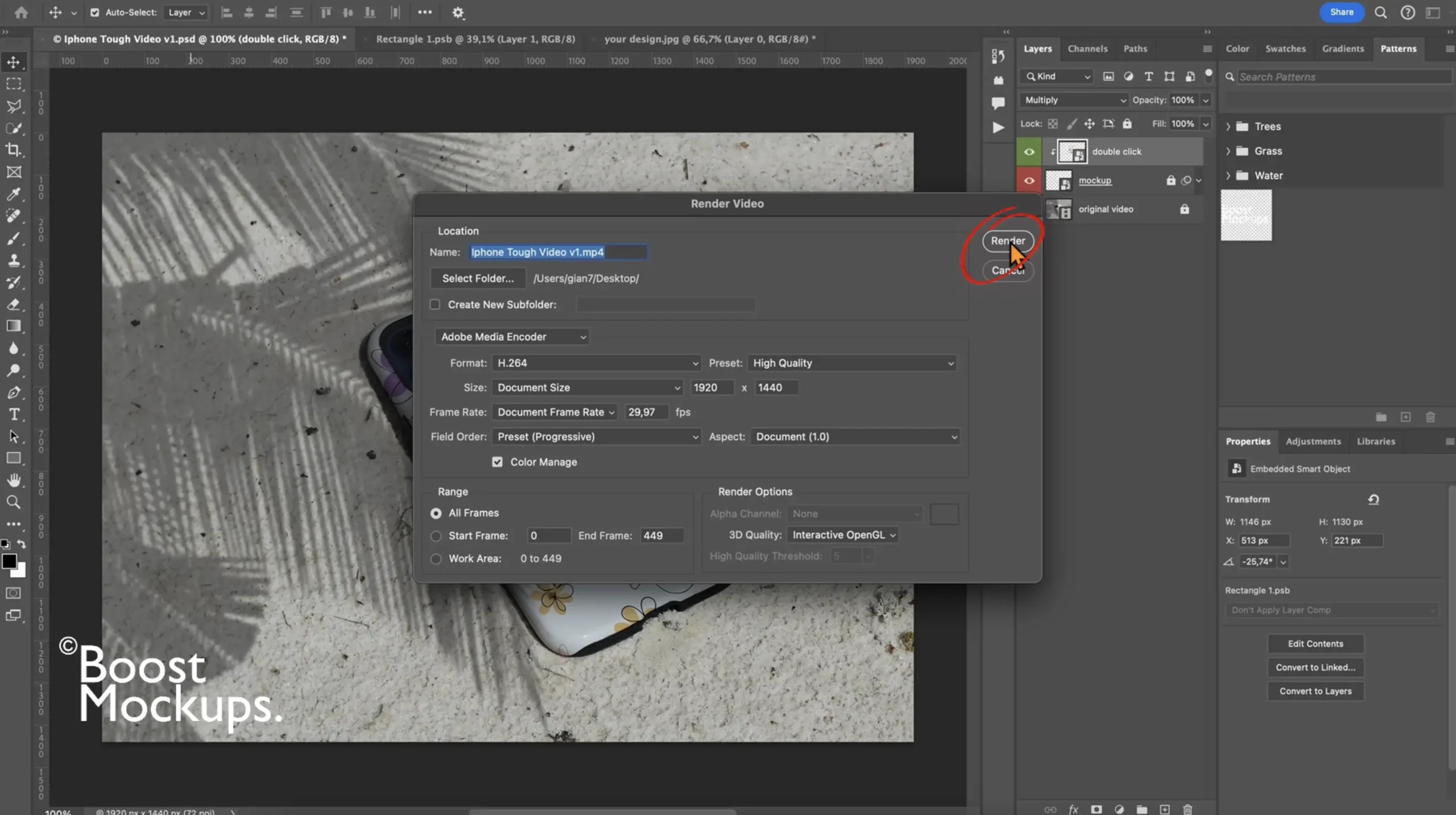 video render results photoshop ps
